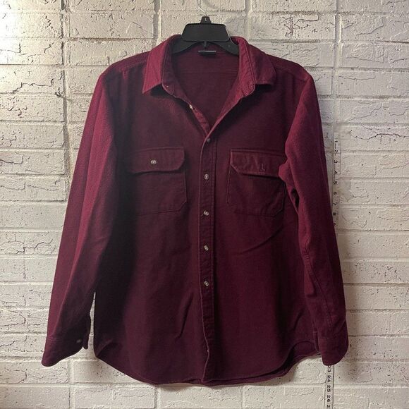 Vintage Woolrich Burgundy Flannel Button-Up Shirt – Size L - Picture 1 of 8